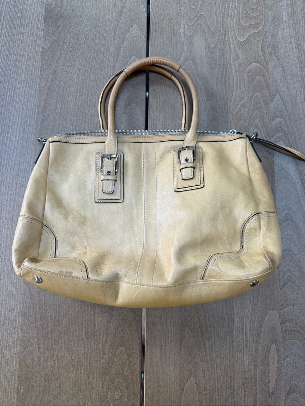 Coach Light Tan Yellow Leather Tote Hamilton F13811